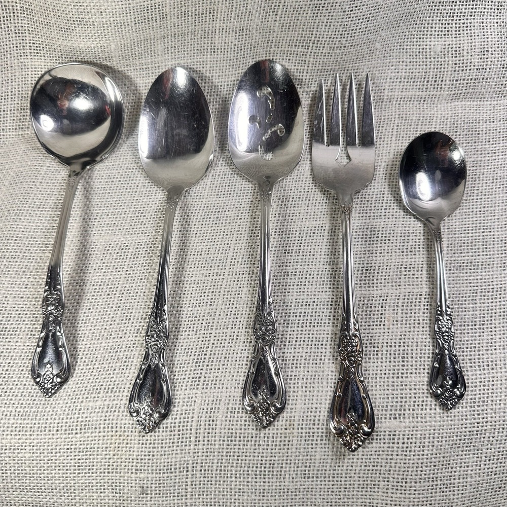 Oneida Kennett Square‎  Stainless  Lot Spoon Fork Serving Pieces Floral Handle